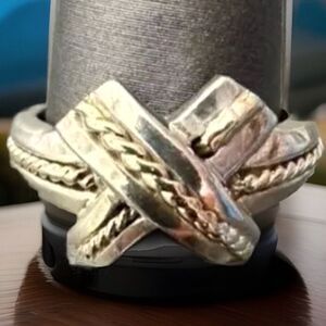 Precious Precious Brand 925 & 14k Gold Twisted X Ring - Size 7